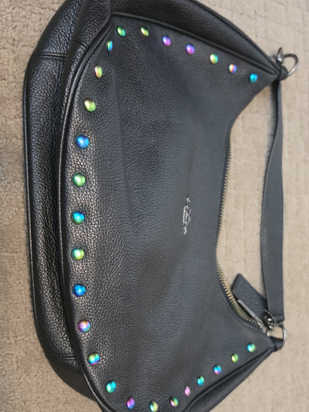 Coach Black Leather Shoulder Bag with Iridescent Stud Accents - Picture 6 of 6